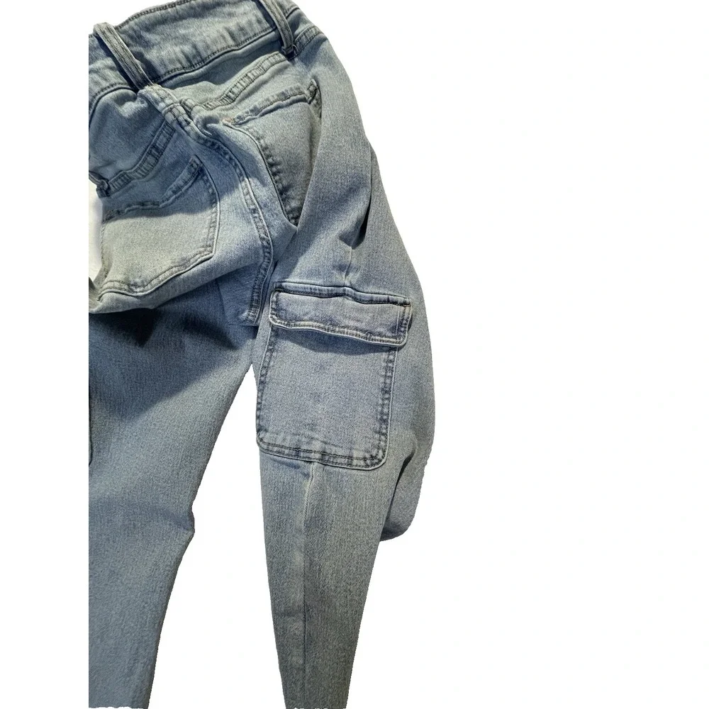 Vanilla Star Girl's Cargo Jeans Size 9‎ Light Blue Boot Cut Mid Rise School Wear